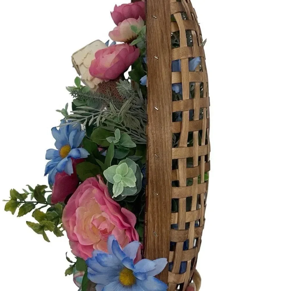 Floral Spring Easter Tobacco Basket Wall Door Decoration Handmade by Me New Pink